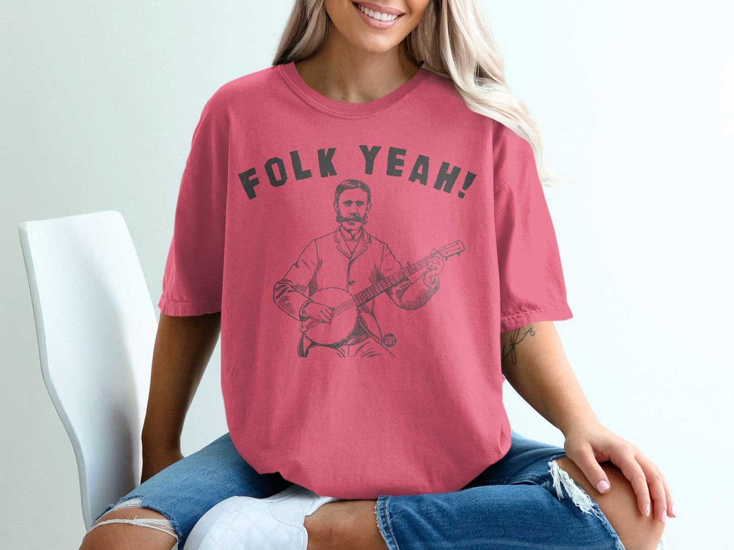 Folk Yeah Banjo Player T-Shirts, Vintage Folk Music Lover Tee, Americana Roots Musician Gift, Funny Banjo Enthusiast Shirt, Old Fashioned