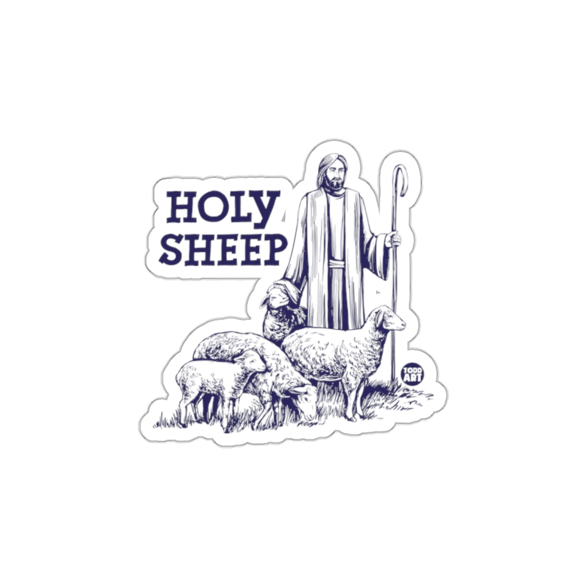 Holy Sheep Sticker Featuring Shepherd and Sheep Design