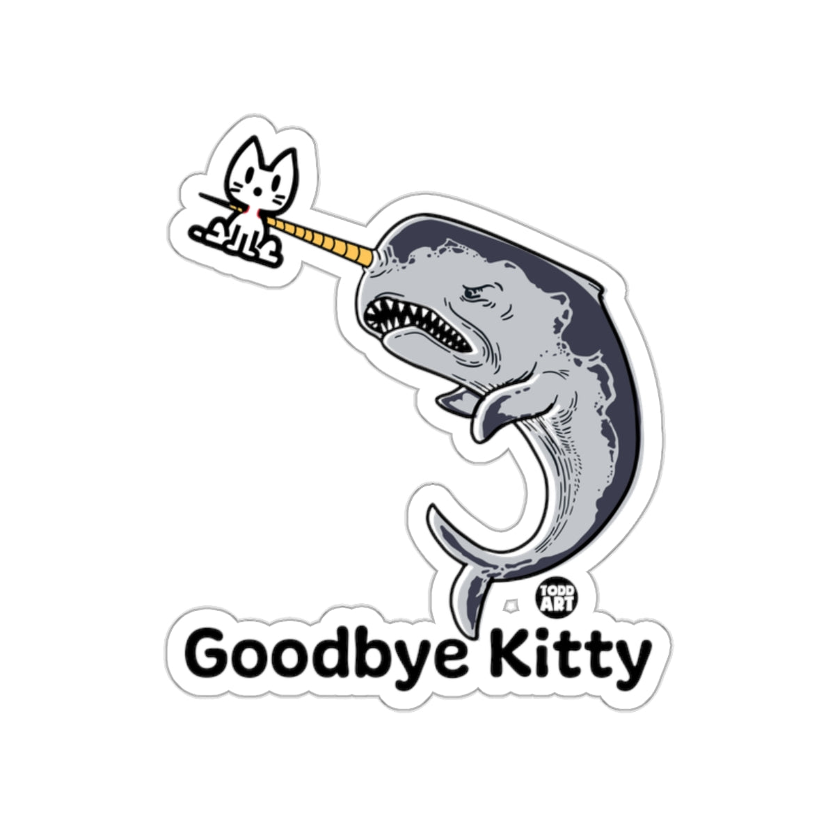 Goodbye Kitty Funny Parody Whale Sticker Artwork