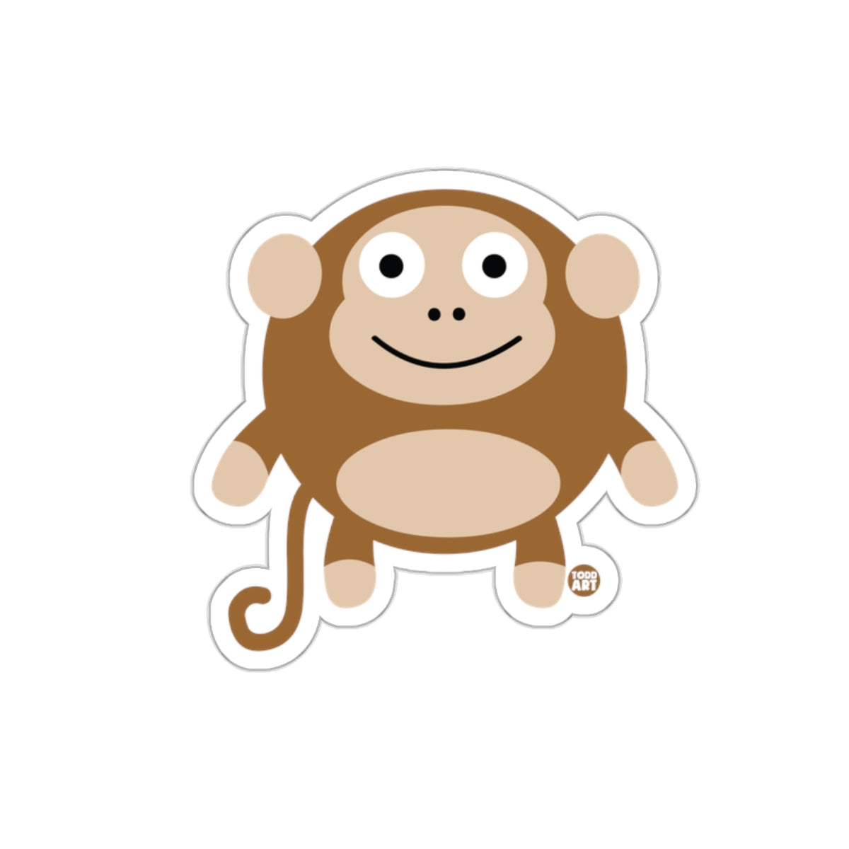 Cute Smiling Monkey Design Sticker in Brown and Beige