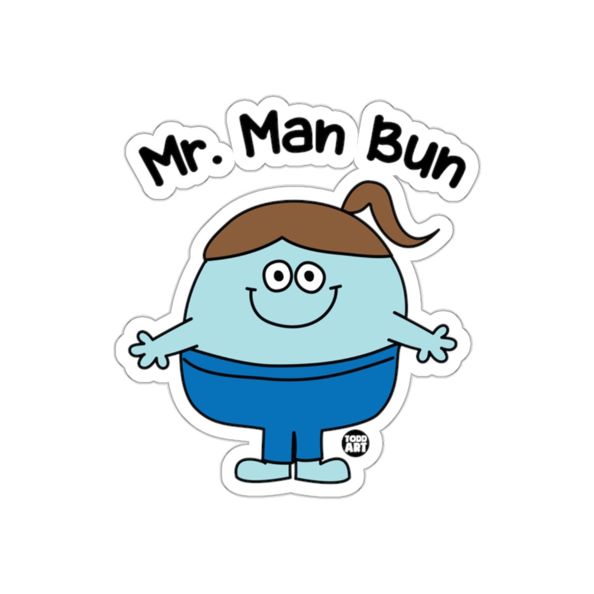 Mr. Man Bun Cartoon Character Sticker for Kids