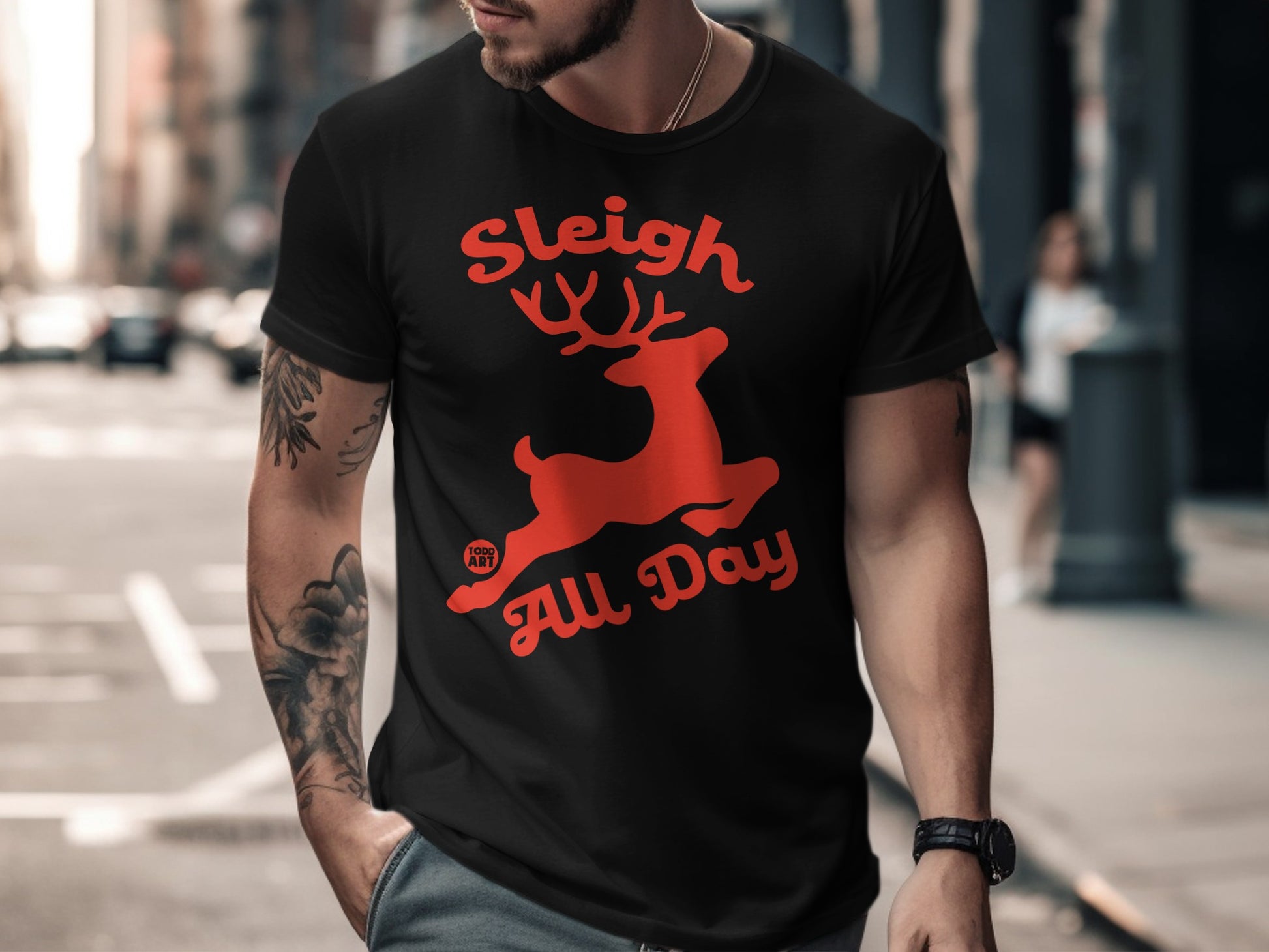 Sleigh All Day Reindeer Graphic Tee Shirt
