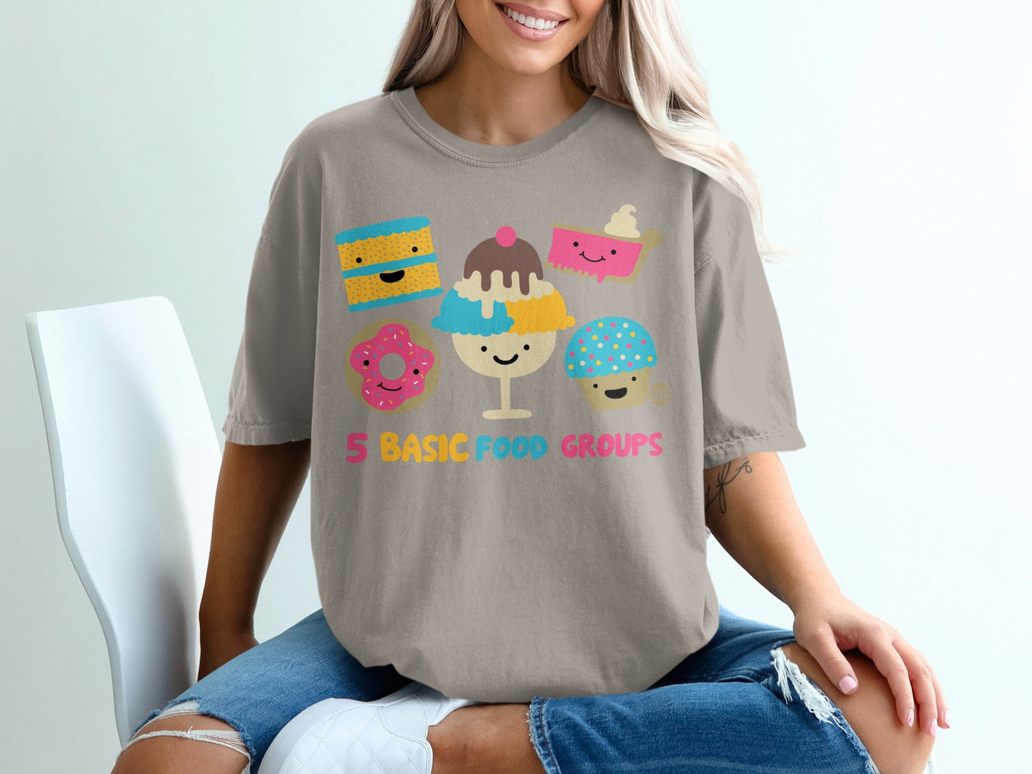 Cute 5 Basic Food Groups Graphic Tee for Adults