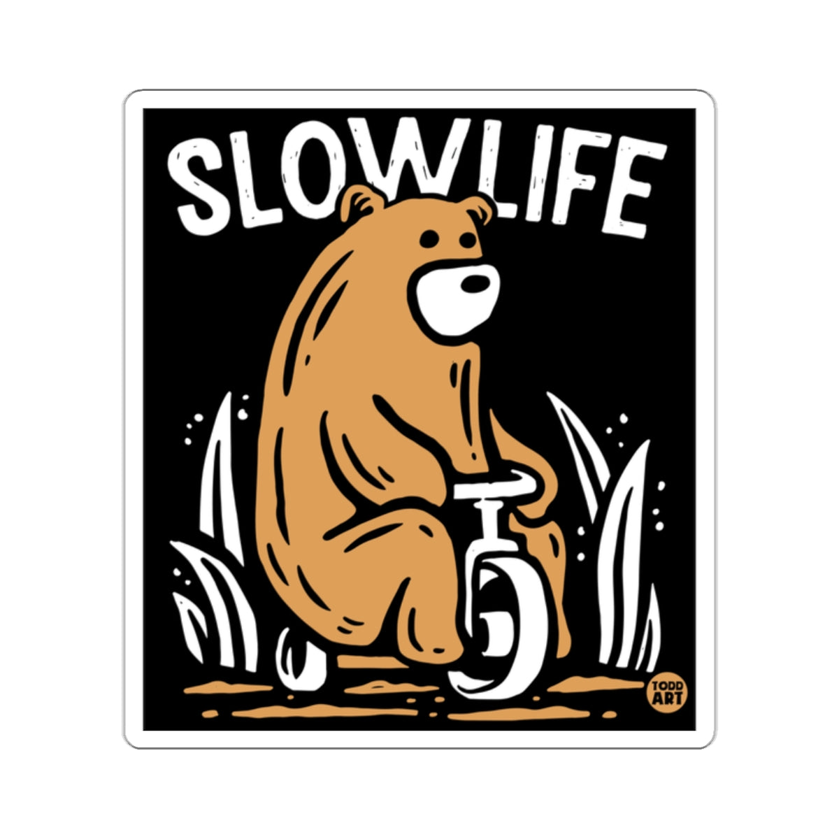 Slow Life Bear on Tricycle Sticker motivational sticker