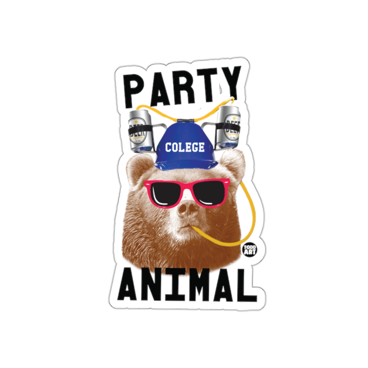 Party Animal College Bear Sticker Fun Design