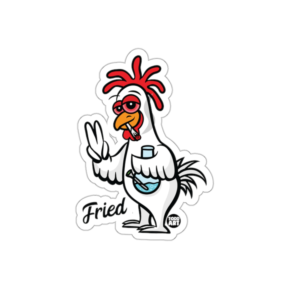 Fried Chicken Cartoon with Peace Gesture Sticker