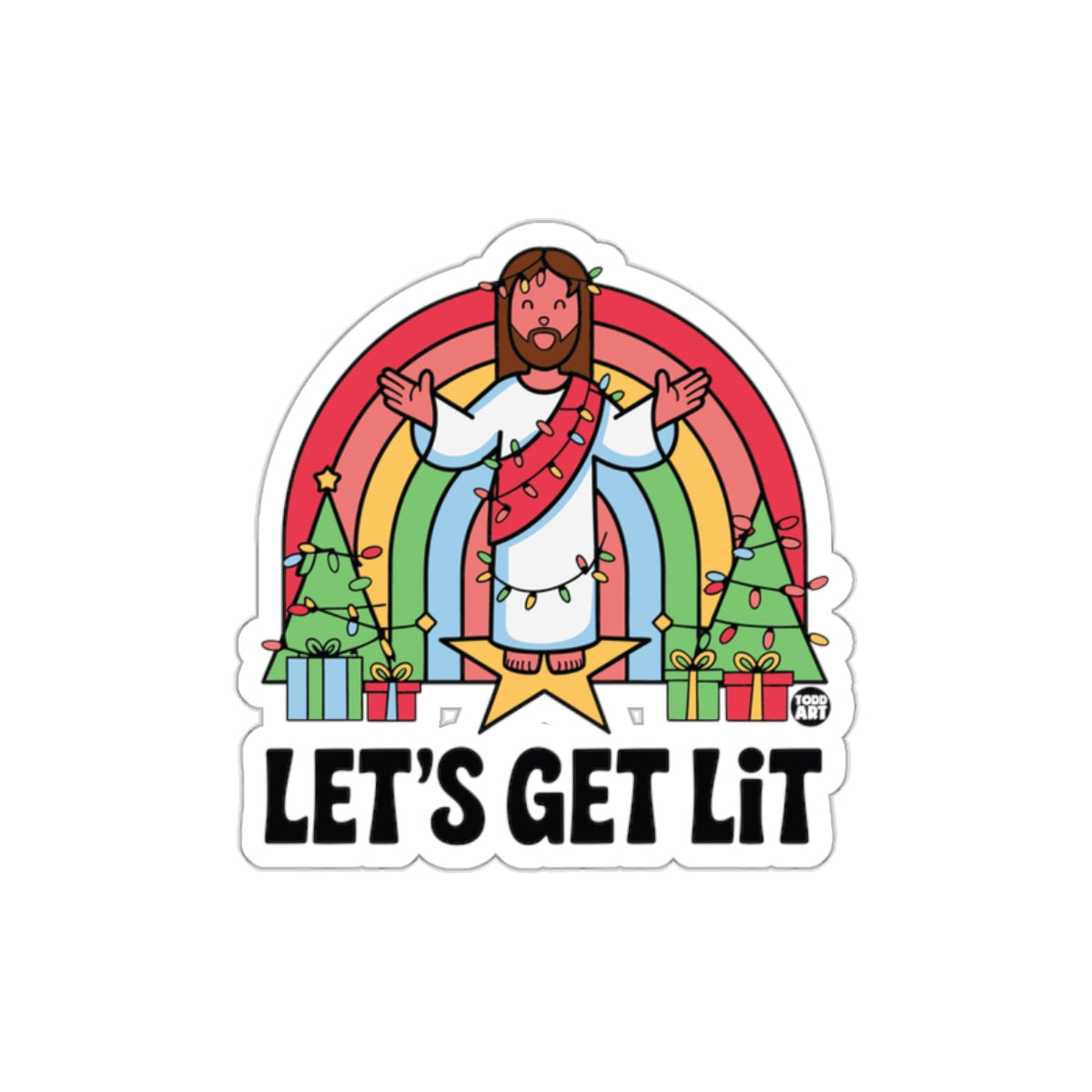 Let's Get Lit Jesus with Rainbow Christmas Sticker