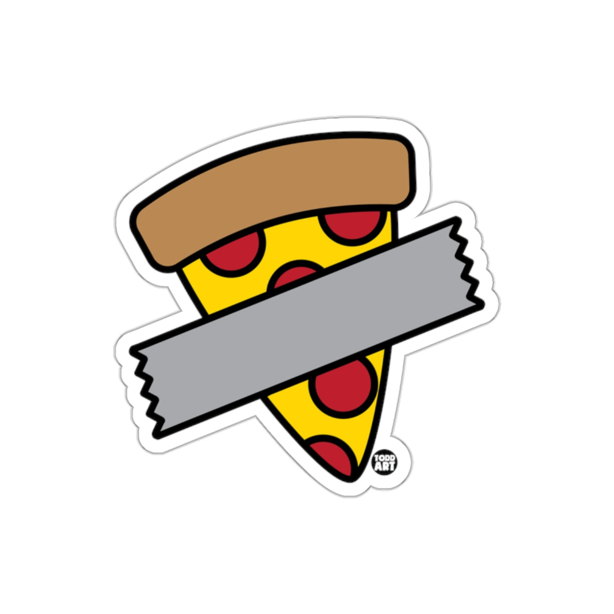 Cartoon Pizza Slice with Duct Tape Sticker Design
