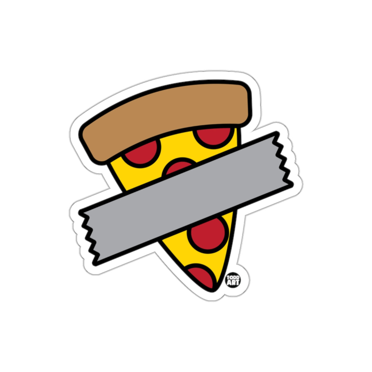 Cartoon Pizza Slice with Duct Tape Sticker Design