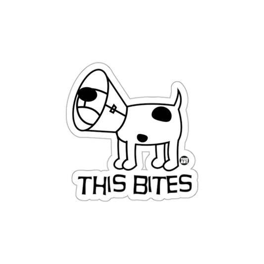 This Bites Dog in Cone With Spots Sticker