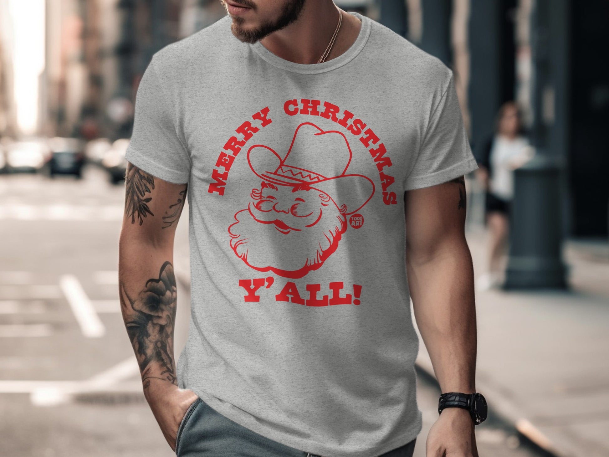 Merry Christmas Y'all Santa Cowboy Graphic T-shirt