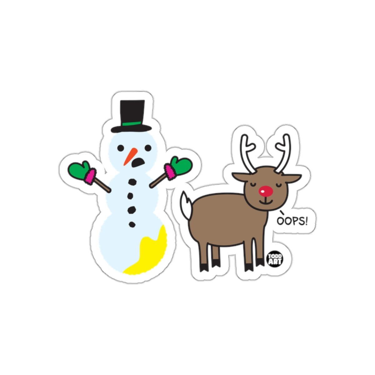 Funny Snowman Reindeer Oops! Winter Holiday Sticker
