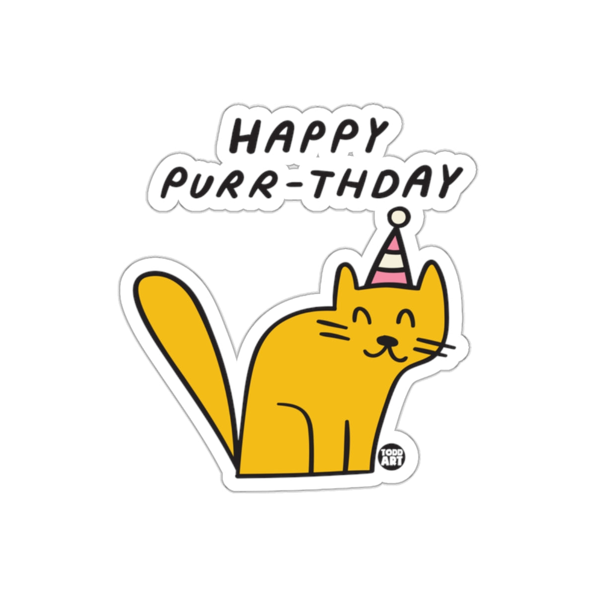 Happy Purr-thday Cat with Party Hat Sticker