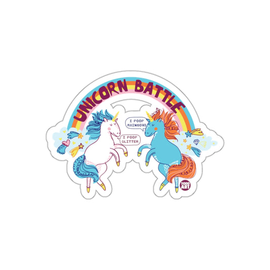 Unicorn Battle Sticker with Rainbow and Glitter Print