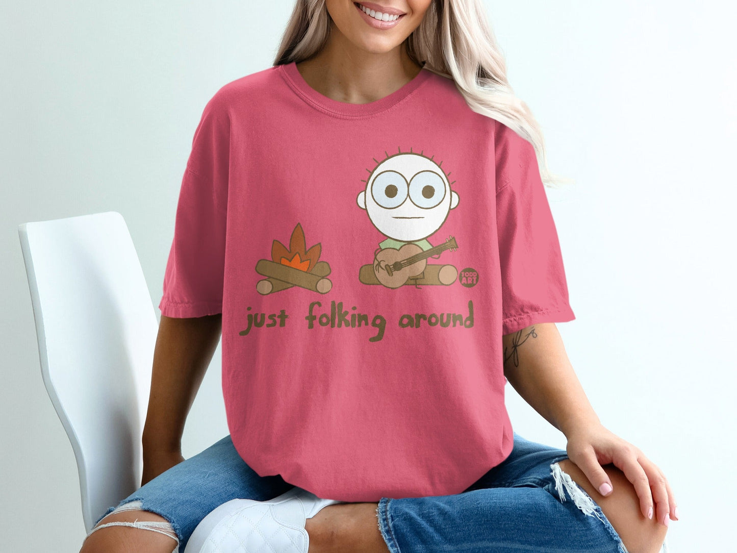 Just Folking Around Graphic T-Shirt Crewneck Top