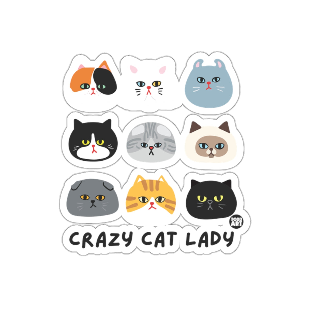 Crazy Cat Lady with Cute Cats Illustration Stickers