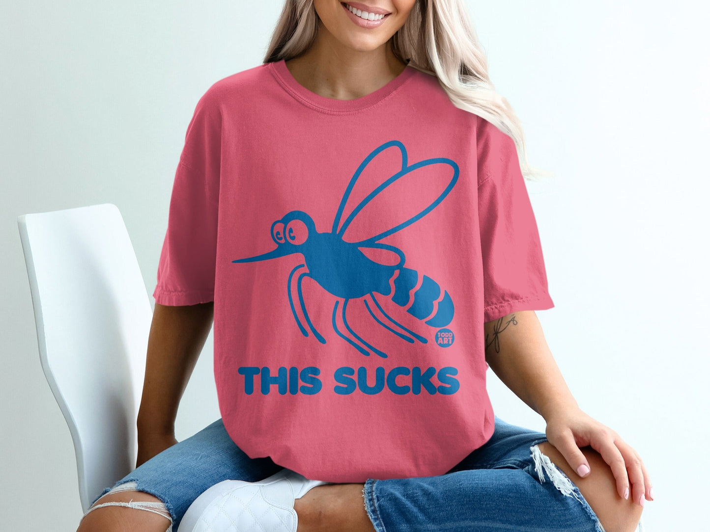 Funny Blue Mosquito This Sucks Pink Shirt