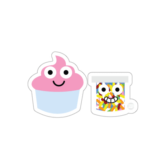 Cute Smiling Cupcake and Happy Ice Cream Sticker Set