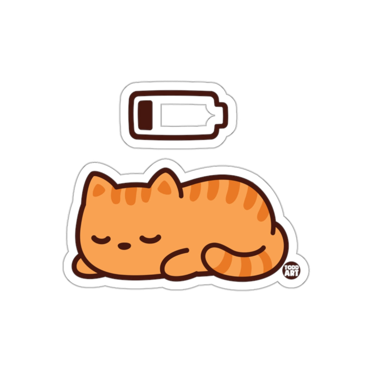 Cute Sleepy Orange Cat with Low Battery Sticker