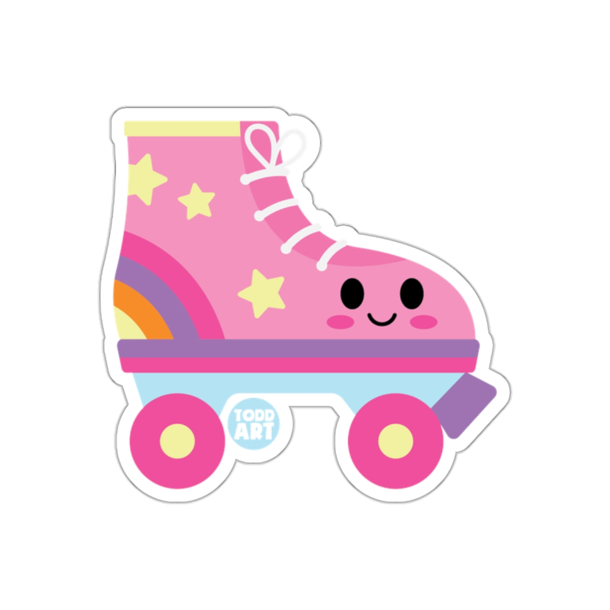 Adorable Pink Roller Skate with Stars Sticker