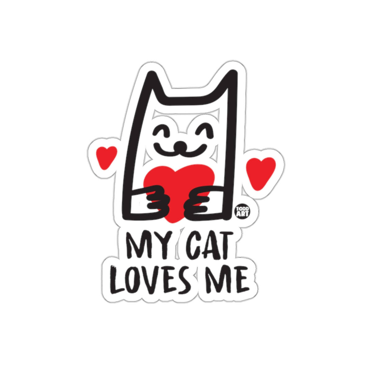 My Cat Loves Me Cute Cat Holding Heart Sticker