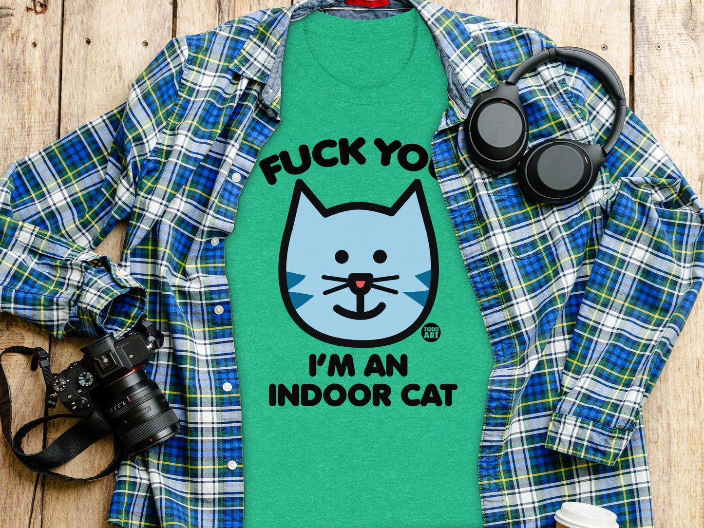 Funny Cat Graphic Indoor T-Shirt Novelty Apparel product