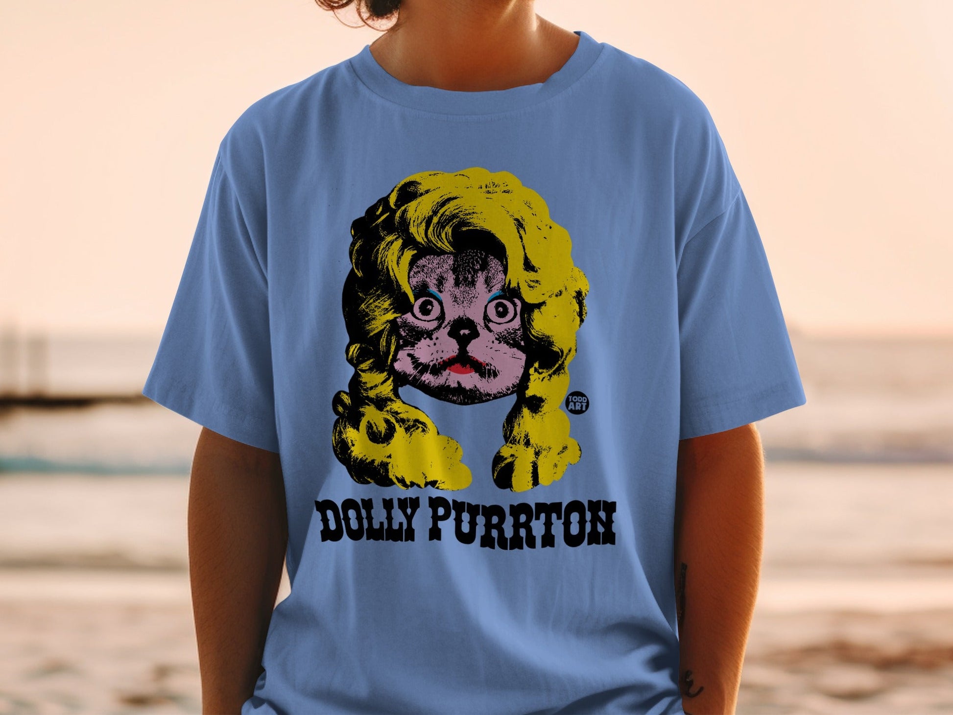 Dolly Purrton Cat Graphic Blue T-Shirt Product