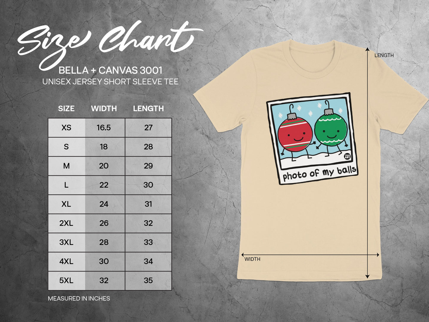 Funny Christmas Cartoon T-Shirt with Size Chart
