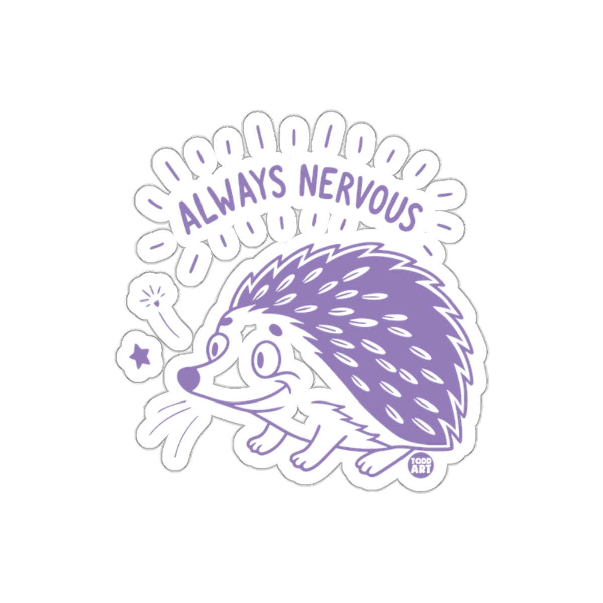 Always Nervous Hedgehog Cartoon Sticker Design