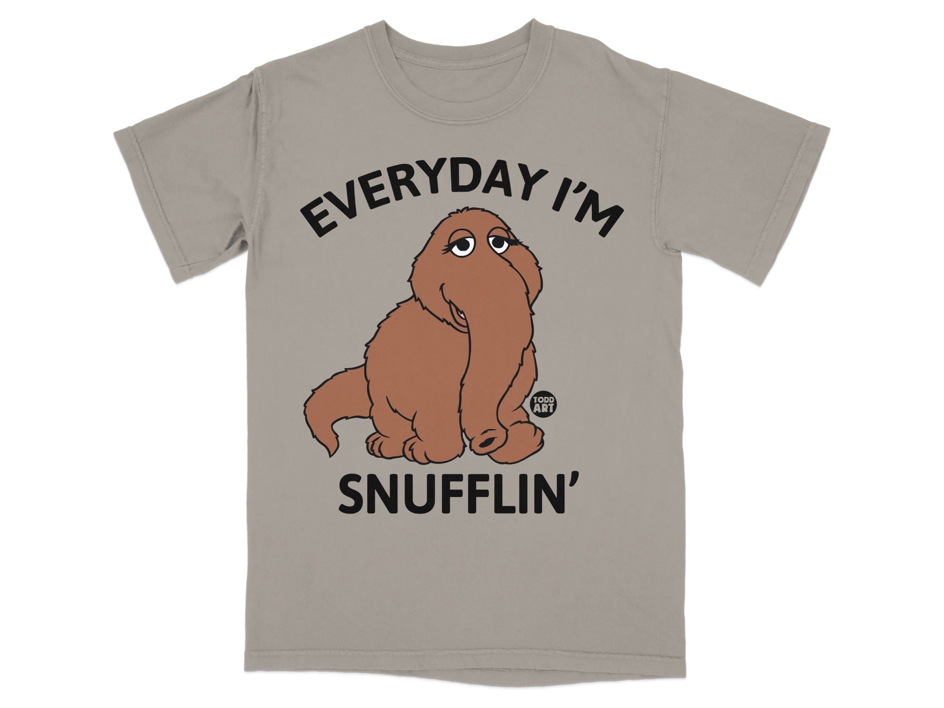 Brown Muppet character with "Everyday I'm Snufflin'" text.