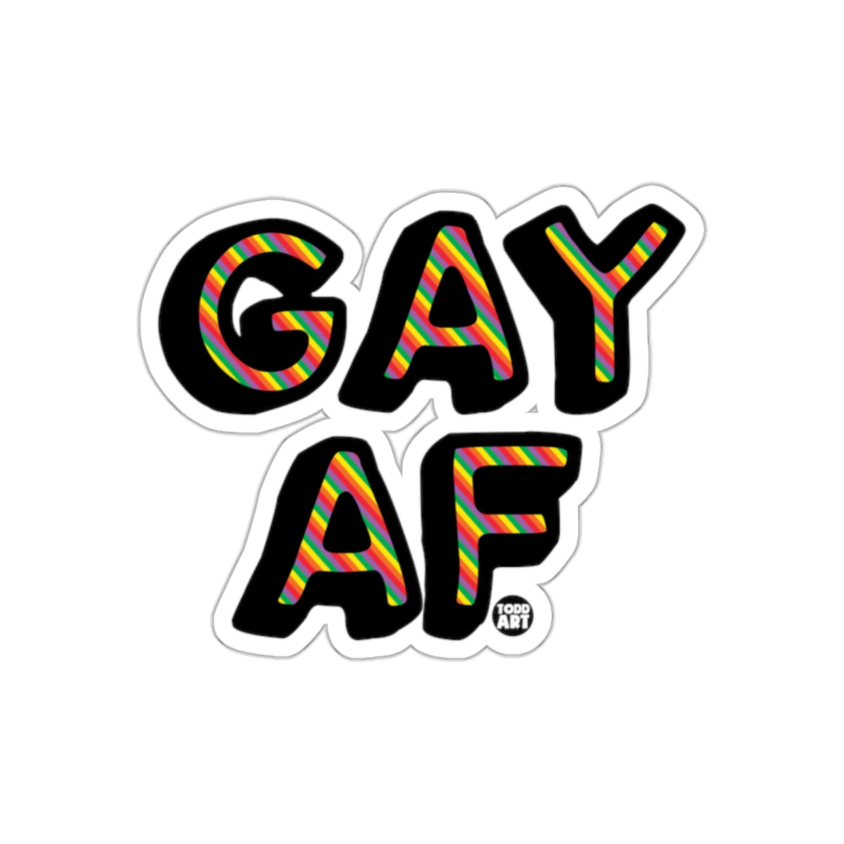 Gay AF Sticker with Rainbow Stripes Bold Design