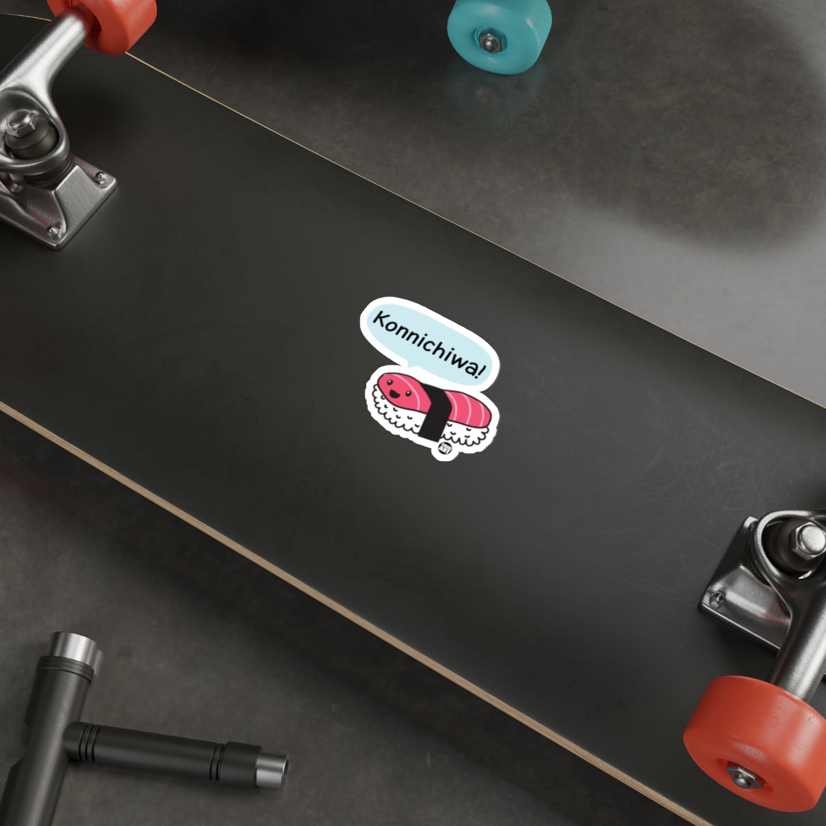 Cute Konnichiwa Sushi sticker, Kawaii Nigiri Decal, Happy Japanese Food Art, Hello Sushi Lover Gift, Anime Foodie Greeting, Laptop Water