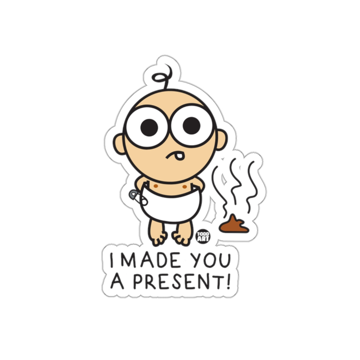 Funny Cute Baby Sticker with Present White Background