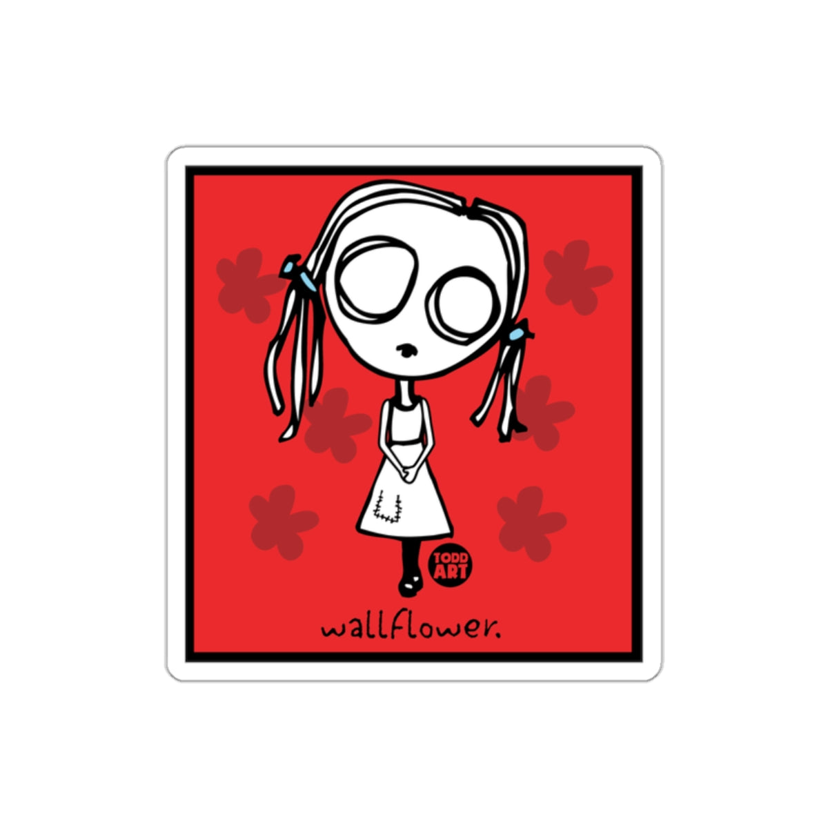 'Wallflower Cartoon Artwork with Red Background Sticker'