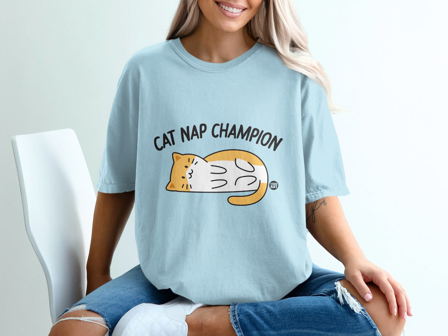 Cat Nap Champion Cute Sleeping Cat Graphic T-Shirt