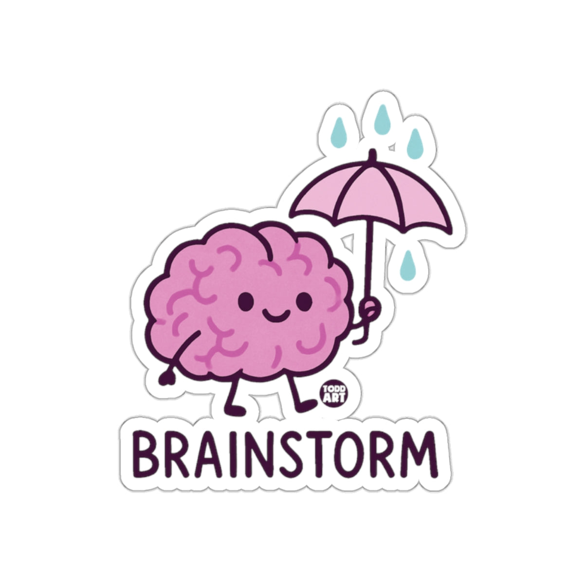 Brainstorm Cartoon Brain with Umbrella Sticker
