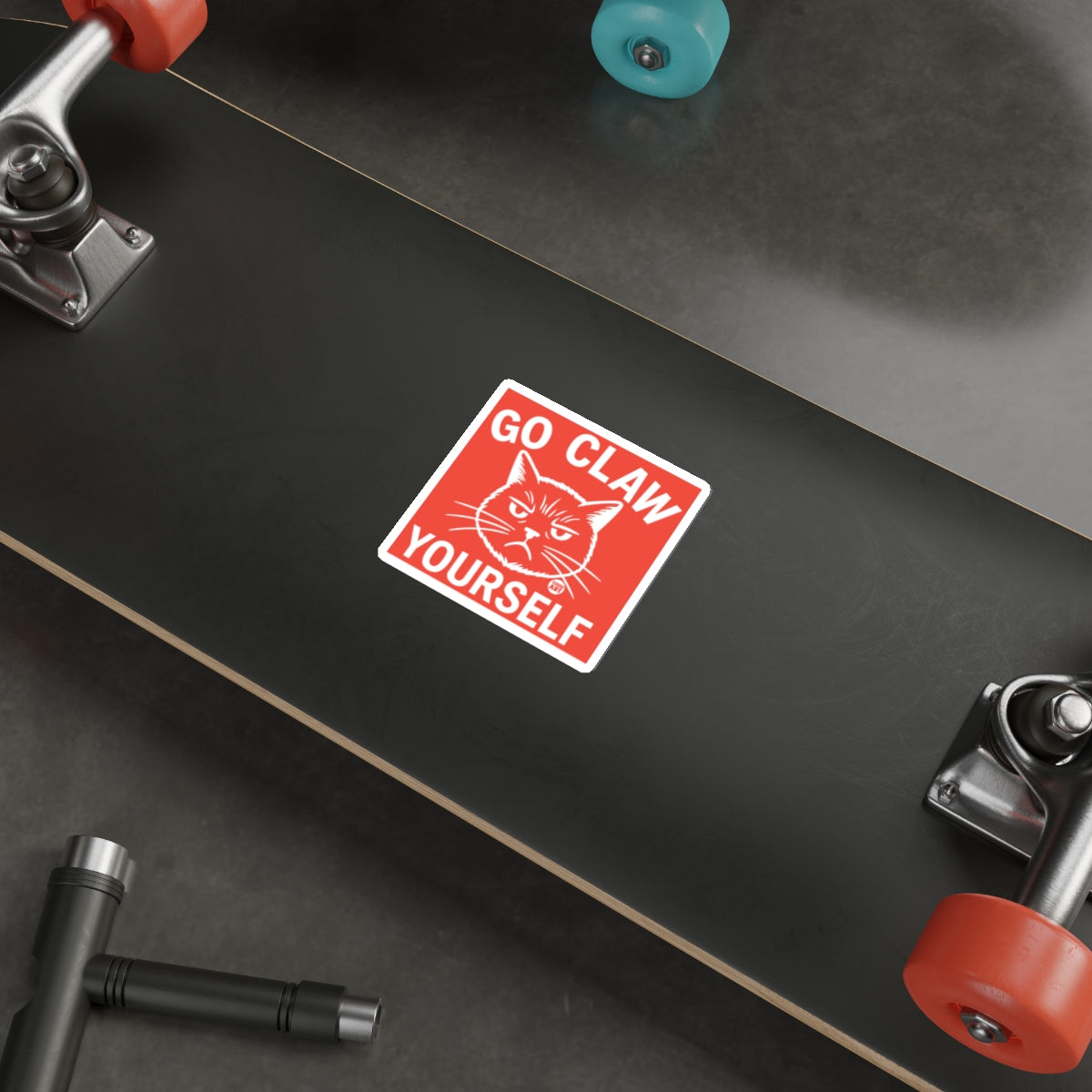 Go Claw Yourself Funny Cat Sticker Skateboard Design