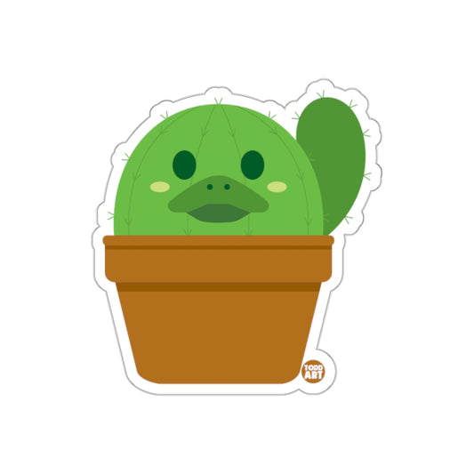 Cute Duck Cactus in a Pot Cartoon Sticker Design