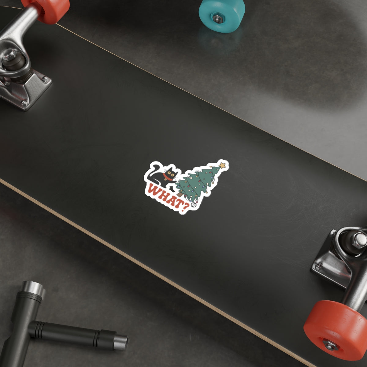 Christmas Cat and Tree What Sticker Skateboard Accessory