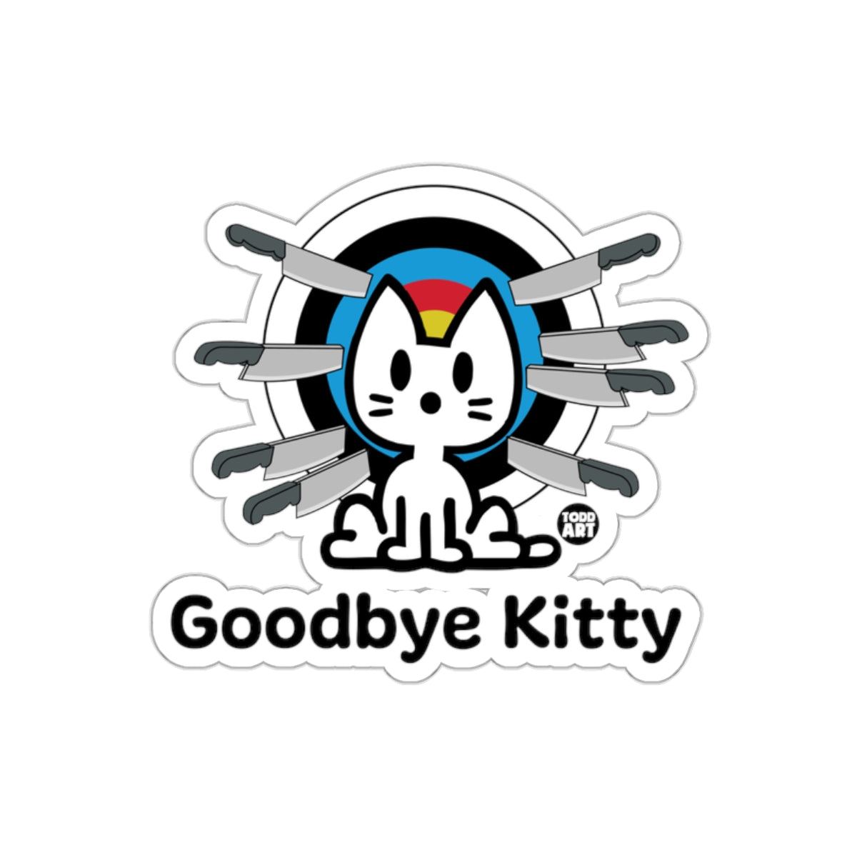 Goodbye Kitty Sticker with Target and Knives Design