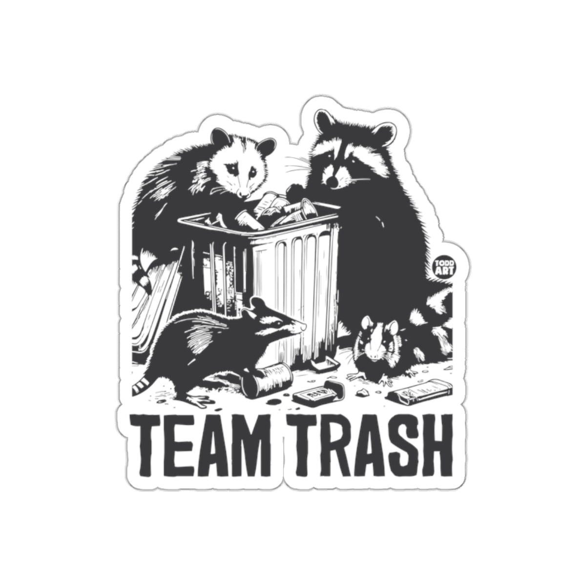 Team Trash Funny Animals with Bin Graphic Artwork Stickers