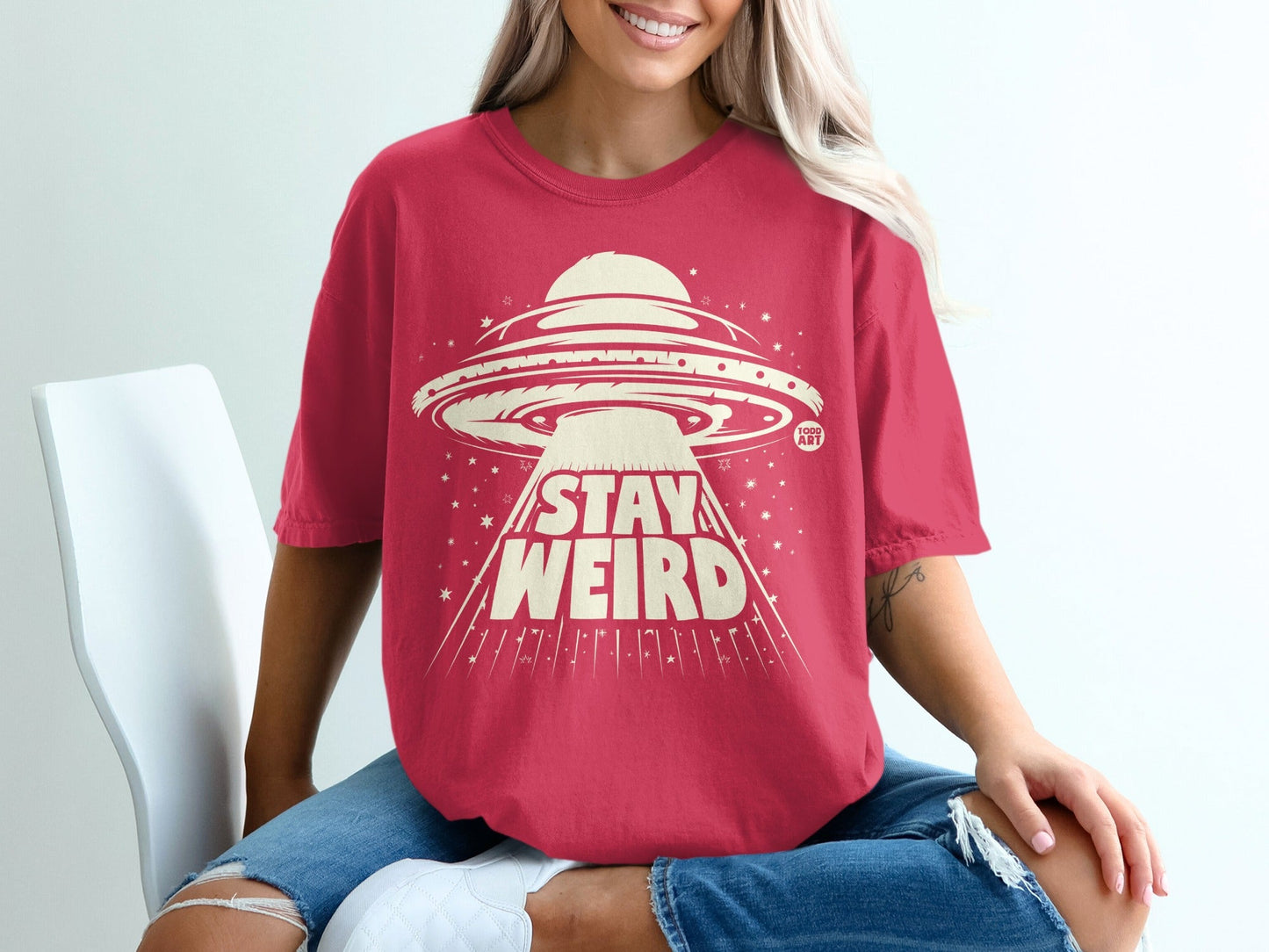 Stay Weird UFO Graphic Oversized Tee Shirt