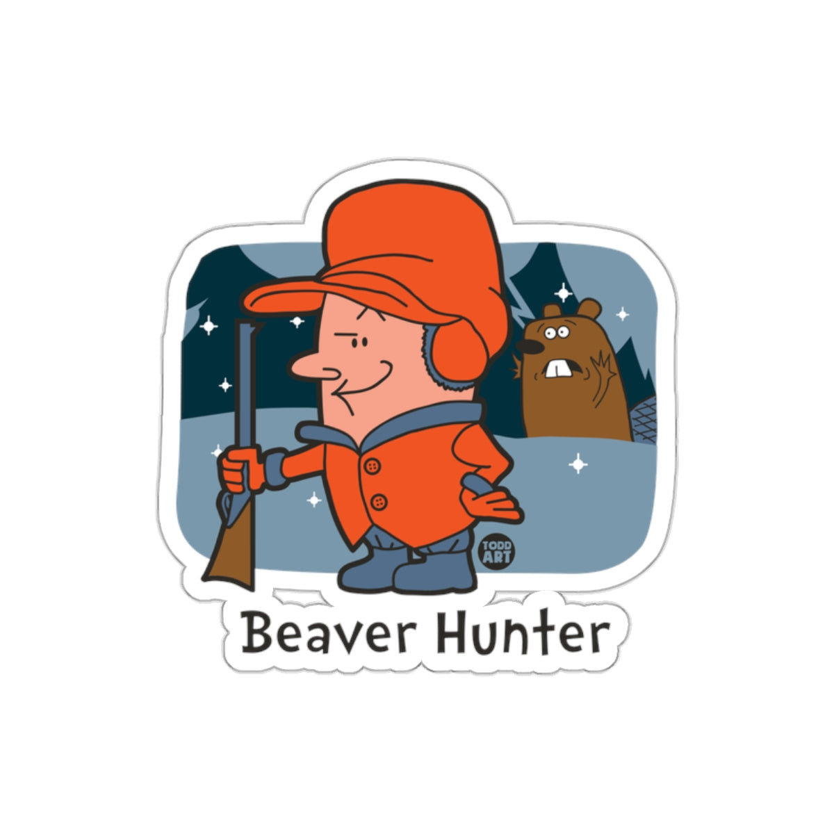 Funny Cartoon Beaver Hunter Sticker Decal for Outdoors