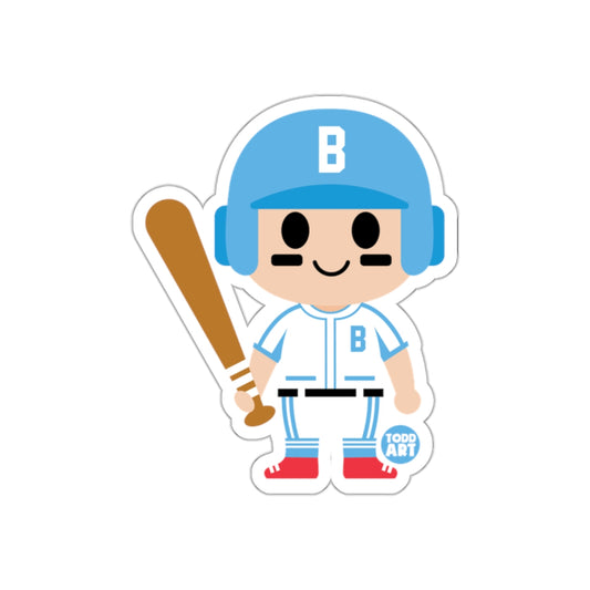 Cute Cartoon Baseball Player Holding Bat Sticker