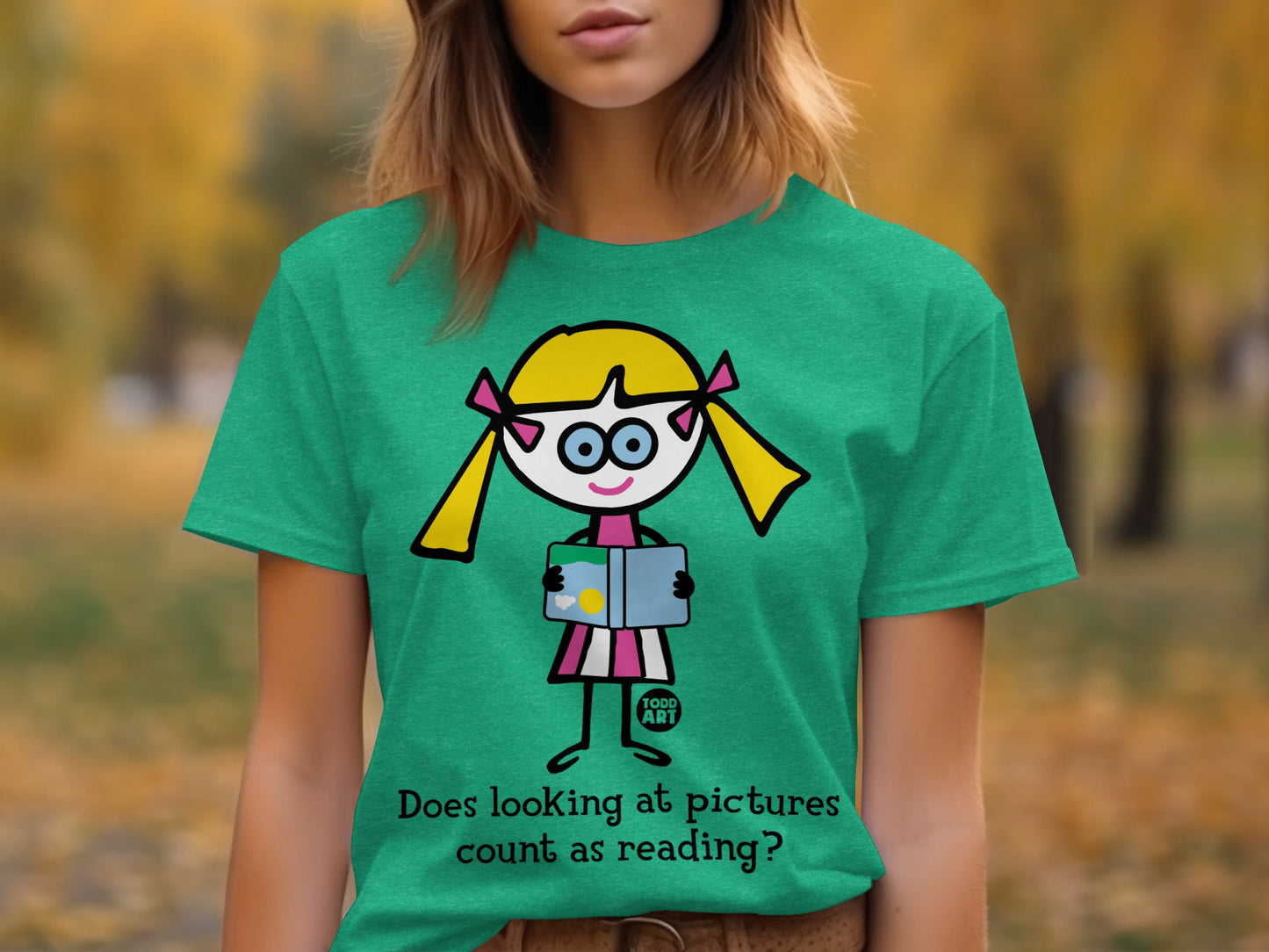 Cartoon Girl with Book Funny Graphic T-Shirt
