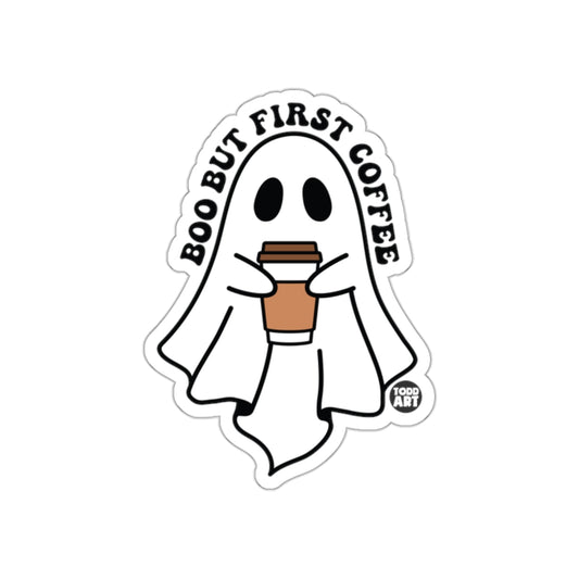 Boo But First Coffee Ghost Sticker for Halloween Fun