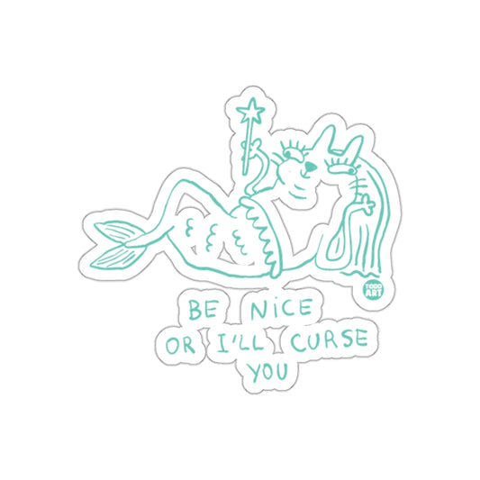 Be Nice Or I'll Curse You Cute Mermaid Cat Art Stickers