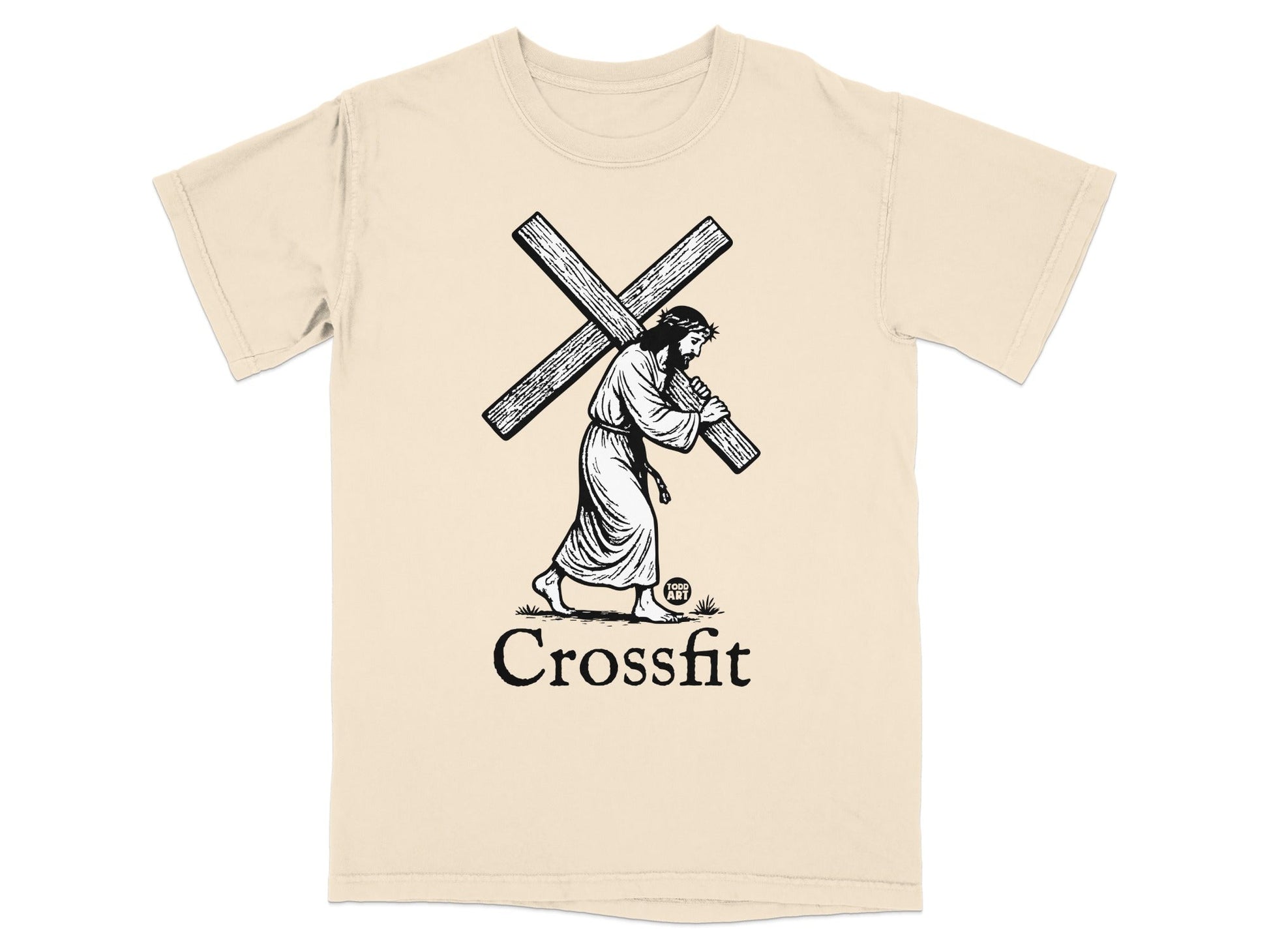 Jesus carrying a cross, with "Crossfit" text below.
