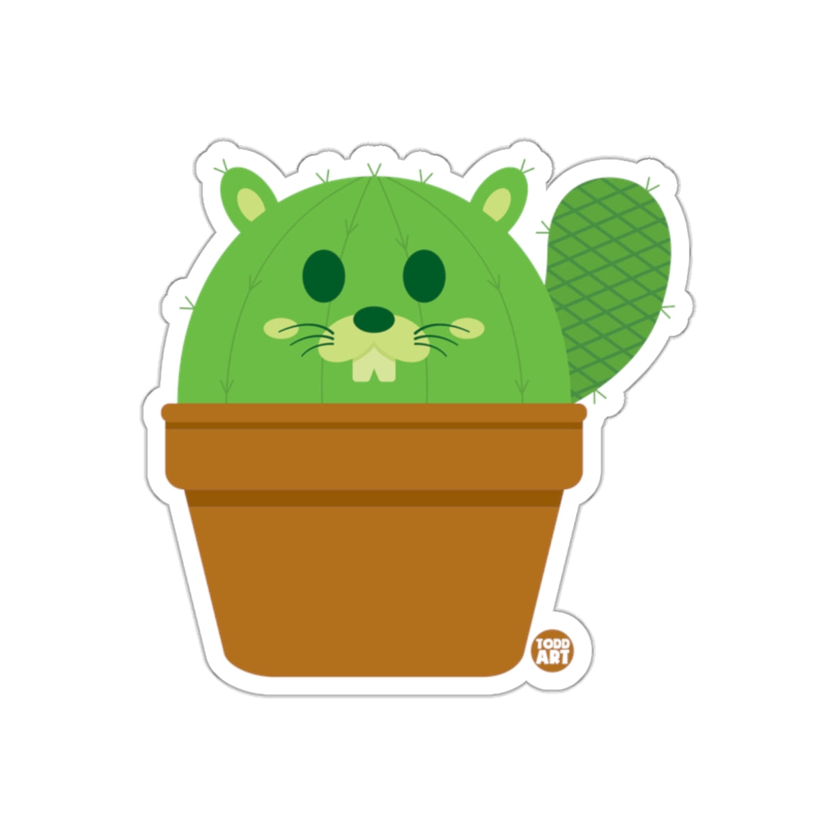 Cute Cartoon Cactus Beaver in Flower Pot Sticker