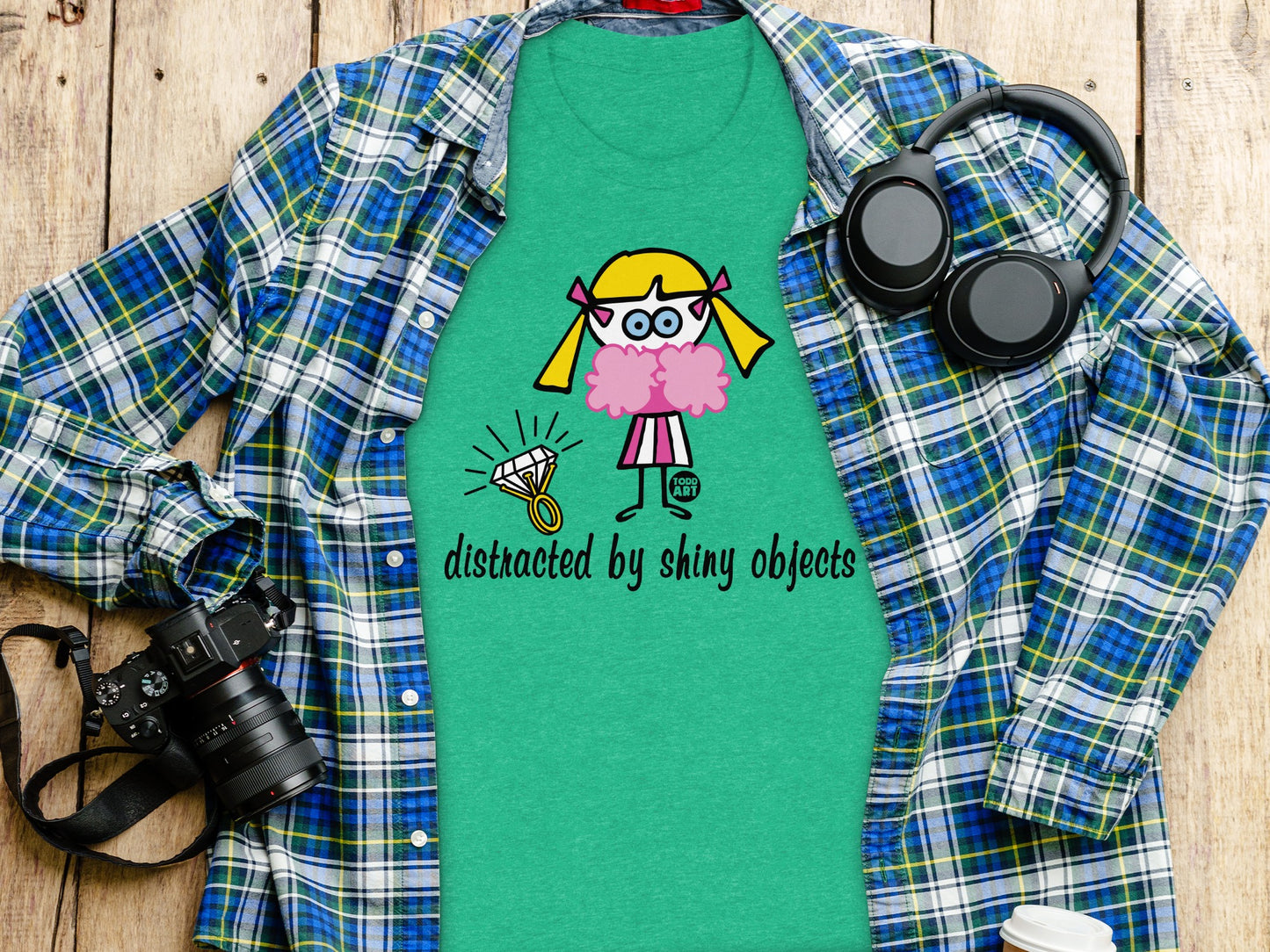 Distracted by shiny objects funny and cute graphic shirt